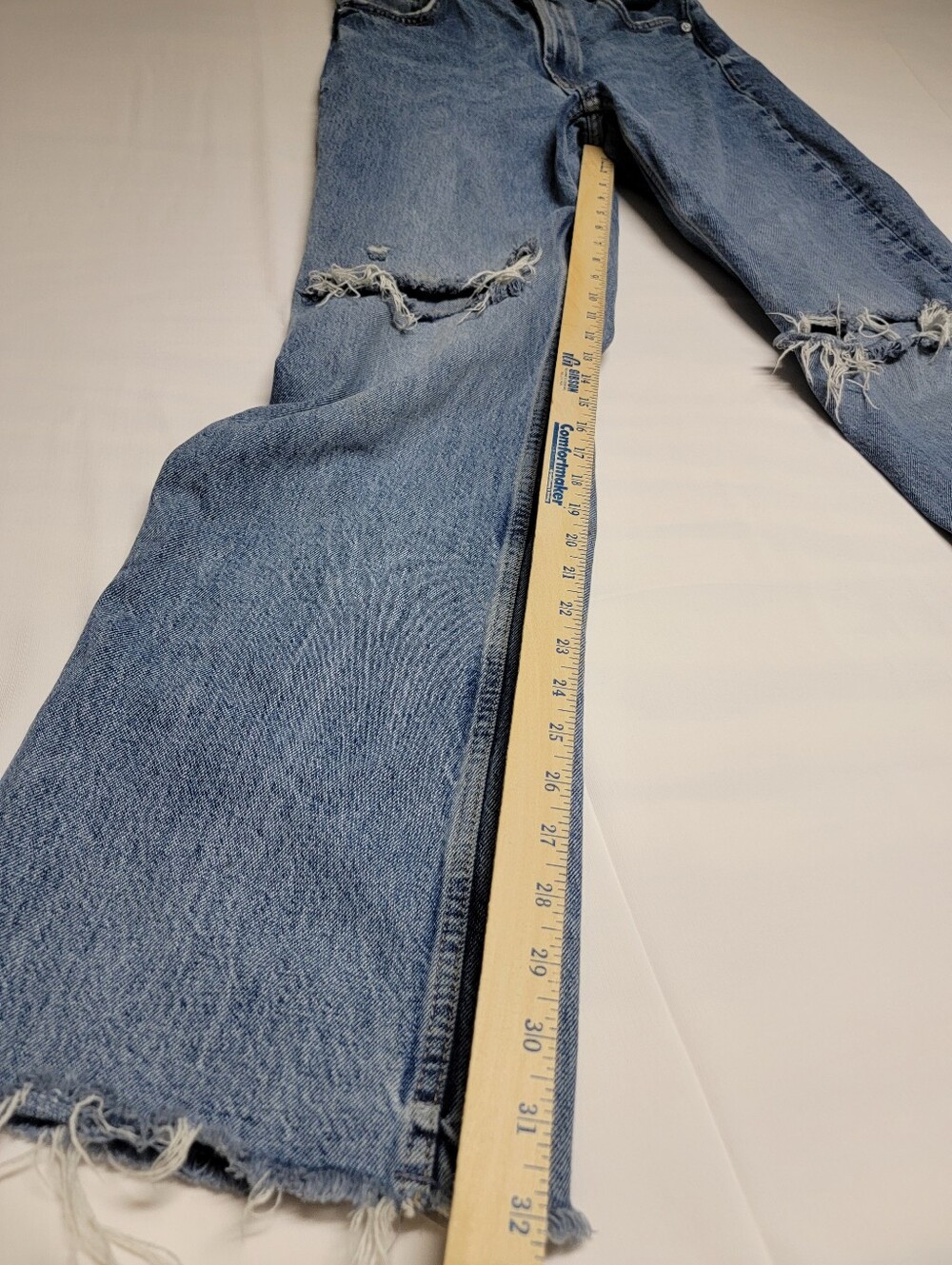 Zara Distressed High Rise Straight Leg Jeans Light Wash Raw Hem - Picture 12 of 12